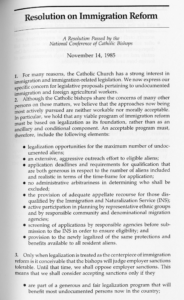 National Conference of Catholic Bishops “Resolution on Immigration Reform,” November 14, 1985