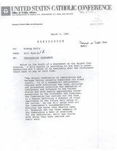 Memo from Bill Ryan, USCC Office of Public Affairs, to Bishop Thomas Kelly, General Secretary of NCCB/USCC, March 5, 1981. Available at the American Catholic History Archives/The Catholic University of America.